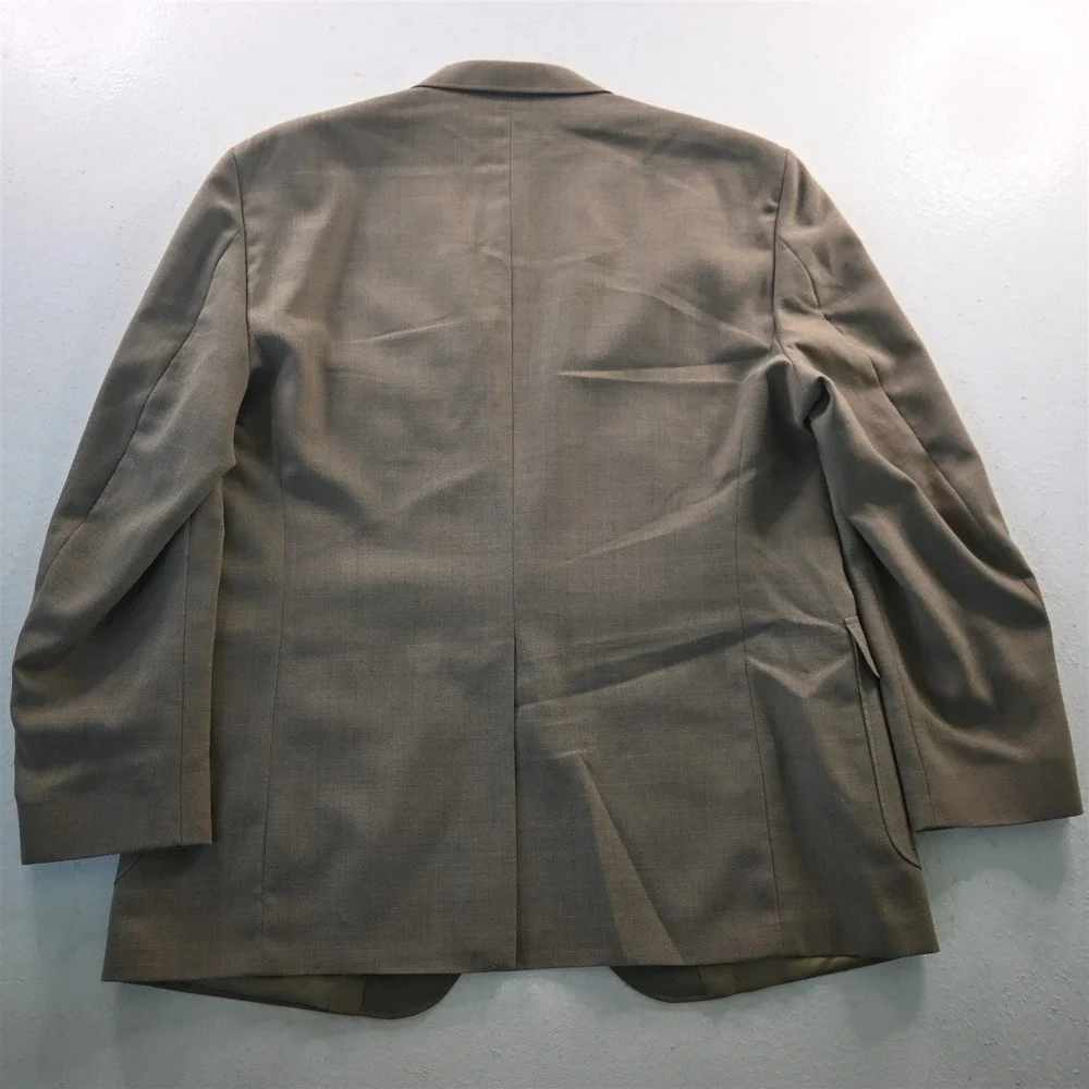 Vtg Stafford 48L Brown Gold Button‎ Hopsack Mens Blazer Suit Jacket Sport Coat